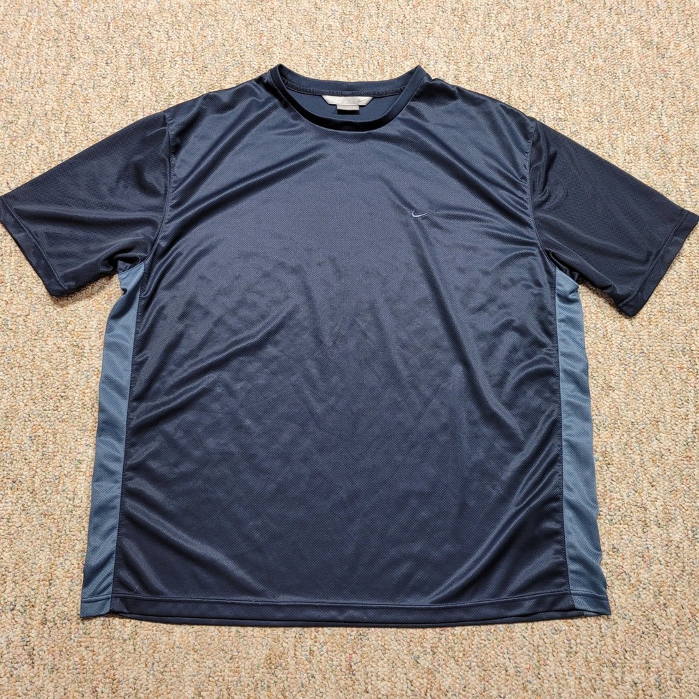 Nike Short Sleeve Shirt Mens 2XL Blue Activewear Swoosh Logo Gym Training
